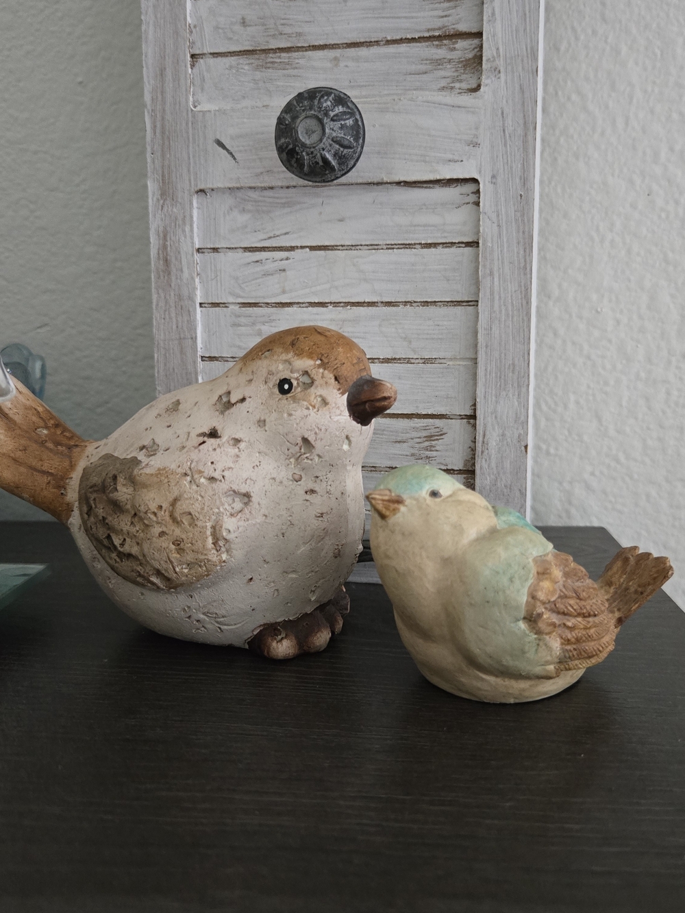 Set of 2 Rustic Ceramic & Terracotta Bird Figurines Shabby Chic Decor